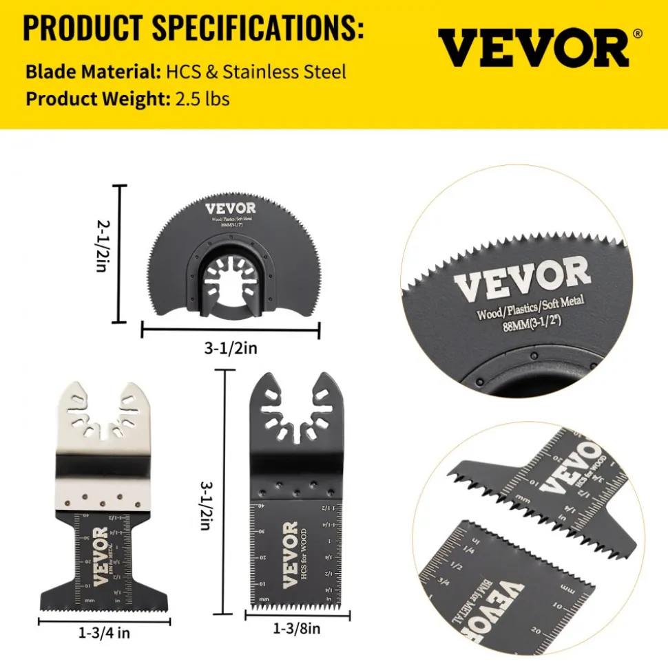 VEVOR 50 PCS Oscillating Saw Blades, Quick Release Multitool Blades Kit, HCS Tool Blades for Wood Plastic Metal Nails Bolts, Compatible with Dewalt Dremel Fein Worx Bosch Makita Milwaukee
