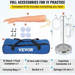 VEVOR 12 PCS Phlebotomy Practice Kit, IV Venipuncture Intravenous Training, High Simulation IV Practice Arm Kit with Carrying Bag, Practice and Perfect IV Skills, for Students Nurses and Professionals