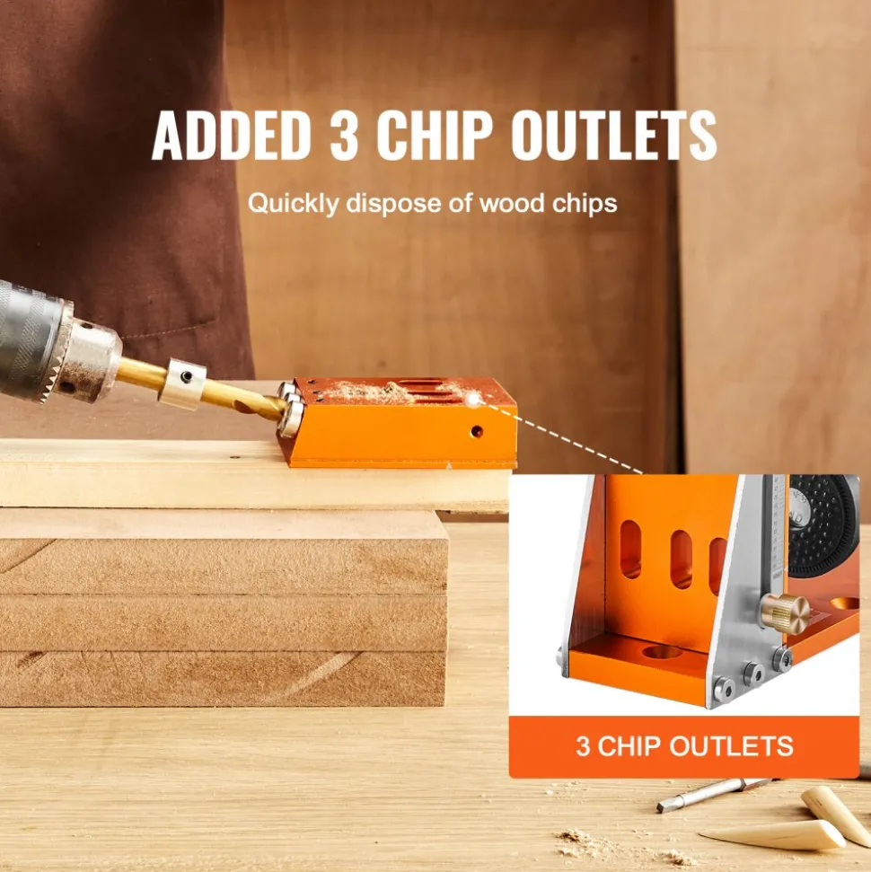 VEVOR 30 Pcs Pocket Hole Jig Kit, Adjustable & Easy to Use Pocket Hole Jig System with Step Drills, Drill Stop Rings, Wrenches, and Square Drive Bits, Dual Scale Marks for DIY Carpentry Projects