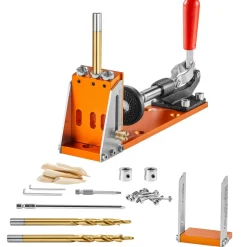 VEVOR 30 Pcs Pocket Hole Jig Kit, Adjustable & Easy to Use Pocket Hole Jig System with Step Drills, Drill Stop Rings, Wrenches, and Square Drive Bits, Dual Scale Marks for DIY Carpentry Projects