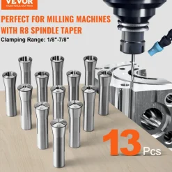 VEVOR 13 pcs Precision R8 Collet Set, 1/8'' - 7/8'', 45# Mill Collet Chuck 0.0012"/30μm TIR with 13 Labeled Storage Boxes, for Milling Machine Drill Presses Boring Machine Machining Center