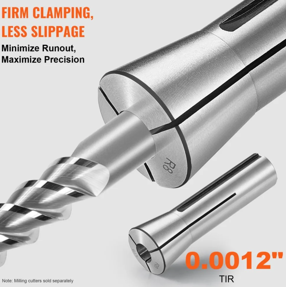 VEVOR 13 pcs Precision R8 Collet Set, 1/8'' - 7/8'', 45# Mill Collet Chuck 0.0012"/30μm TIR with 13 Labeled Storage Boxes, for Milling Machine Drill Presses Boring Machine Machining Center