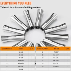 VEVOR 13 pcs Precision R8 Collet Set, 1/8'' - 7/8'', 45# Mill Collet Chuck 0.0012