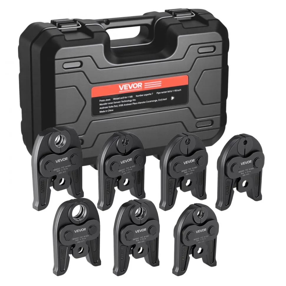 VEVOR 7PCS Pressing Jaws 1/4" to 1-1/8" - Compatible with RLS Copper Pipes, Work with 32KN Standard Press Tools for High Pressure HVAC/R Applications - with Case