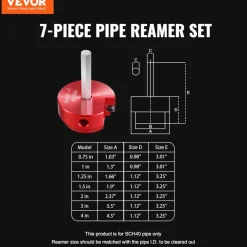 VEVOR 7Pcs PVC Pipe Reamer Kit, Plastic Pipe Fitting Socket Saver Kit, Includes 3/4", 1", 1-1/4'', 1-1/2", 2", 3", 5'', for PVC, CPVC, and ABS Fittings, for Exhaust, Drain, Water Pipes Cleaning