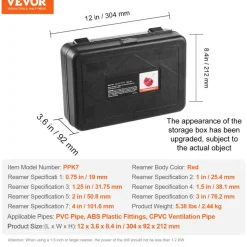 VEVOR 7Pcs PVC Pipe Reamer Kit, Plastic Pipe Fitting Socket Saver Kit, Includes 3/4", 1", 1-1/4'', 1-1/2", 2", 3", 5'', for PVC, CPVC, and ABS Fittings, for Exhaust, Drain, Water Pipes Cleaning