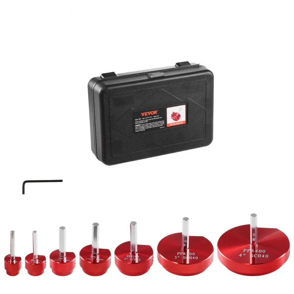 VEVOR 7Pcs PVC Pipe Reamer Kit, Plastic Pipe Fitting Socket Saver Kit, Includes 3/4", 1", 1-1/4'', 1-1/2", 2", 3", 5'', for PVC, CPVC, and ABS Fittings, for Exhaust, Drain, Water Pipes Cleaning