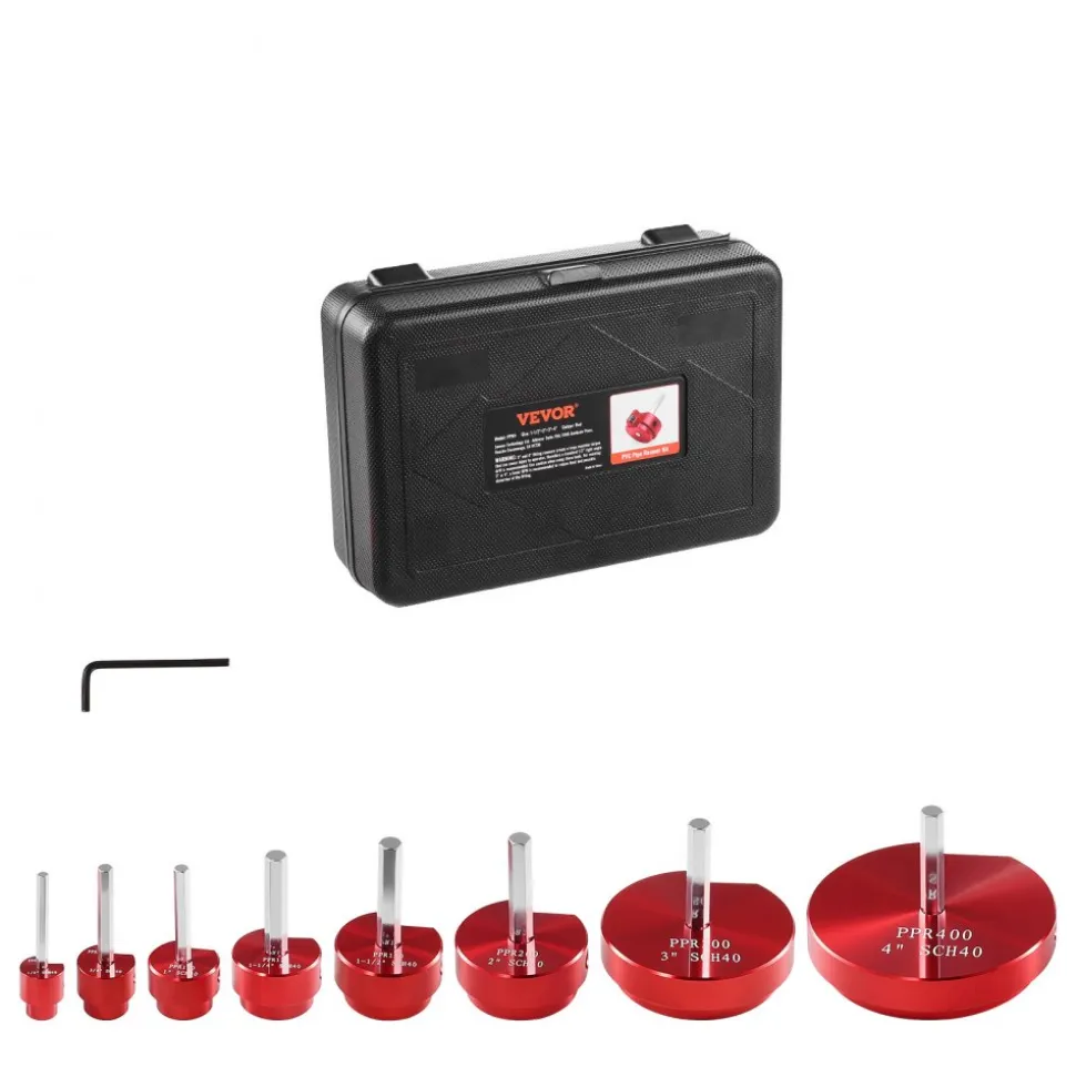 VEVOR 8Pcs PVC Pipe Reamer Kit, 8-Piece, Plastic Pipe Fitting Socket Saver Kit, Includes 1/2'', 3/4", 1", 1-1/4'', 1-1/2", 2", 3", 4'', for PVC, CPVC, ABS Fittings, for Exhaust, Drain, Water Pipes Cleaning