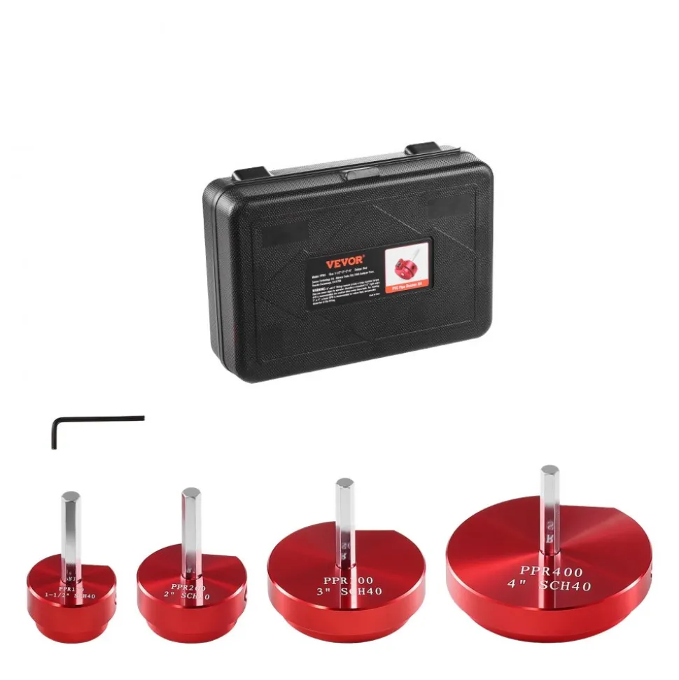 VEVOR 4Pcs PVC Pipe Reamer Kit, Plastic Pipe Fitting Socket Saver Tool Kit, Includes 1-1/2", 2", 3", 4", for PVC, CPVC, and ABS Fittings, with Tool Box, for Exhaust, Drain, Water Pipes Cleaning