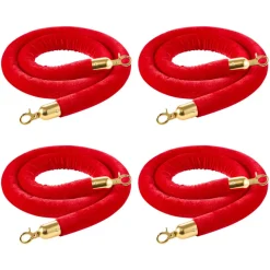 VEVOR 4 Pcs Red Velvet Stanchion Ropes, 5 ft Crowd Control Stanchion Red Velvet Ropes with Gold Hooks, Post Queue Barrier Carpet Rope for Carpet Events Movie Theaters Grand Openings Hotels Party