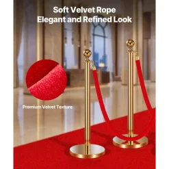 VEVOR 4 Pcs Red Velvet Stanchion Ropes, 5 ft Crowd Control Stanchion Red Velvet Ropes with Gold Hooks, Post Queue Barrier Carpet Rope for Carpet Events Movie Theaters Grand Openings Hotels Party