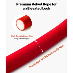 VEVOR 2 Pcs Red Velvet Stanchion Ropes, 5 ft Crowd Control Stanchion Red Velvet Ropes with Silver Hooks, Post Queue Barrier Carpet Rope for Carpet Events Movie Theaters Grand Openings Hotels Party