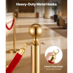VEVOR 2 Pcs Red Velvet Stanchion Ropes, 5 ft Crowd Control Stanchion Red Velvet Ropes with Gold Hooks, Post Queue Barrier Carpet Rope for Carpet Events Movie Theaters Grand Openings Hotels Party
