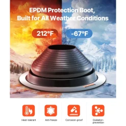 VEVOR 2 Pcs Roof Pipe Flashing Boots, Fit Pipe OD 6" to 11", Flexible EDPM Roofing Jack Pipe Flashing, High Temp -67℉ to 212℉, Endurable Round Metal Base, for Chimney, Wood Stove & Outdoor Vent Pipes