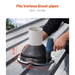 VEVOR 2 Pcs Roof Pipe Flashing Boots, Fit Pipe OD 6" to 11", Flexible EDPM Roofing Jack Pipe Flashing, High Temp -67℉ to 212℉, Endurable Round Metal Base, for Chimney, Wood Stove & Outdoor Vent Pipes