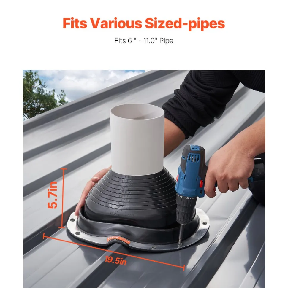 VEVOR 2 Pcs Roof Pipe Flashing Boots, Fit Pipe OD 6" to 11", Flexible EDPM Roofing Jack Pipe Flashing, High Temp -67℉ to 212℉, Endurable Round Metal Base, for Chimney, Wood Stove & Outdoor Vent Pipes