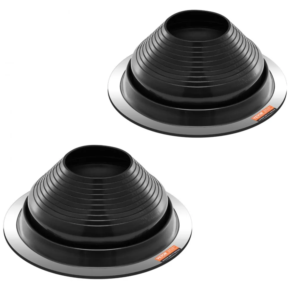 VEVOR 2 Pcs Roof Pipe Flashing Boots, Fit Pipe OD 6" to 11", Flexible EDPM Roofing Jack Pipe Flashing, High Temp -67℉ to 212℉, Endurable Round Metal Base, for Chimney, Wood Stove & Outdoor Vent Pipes