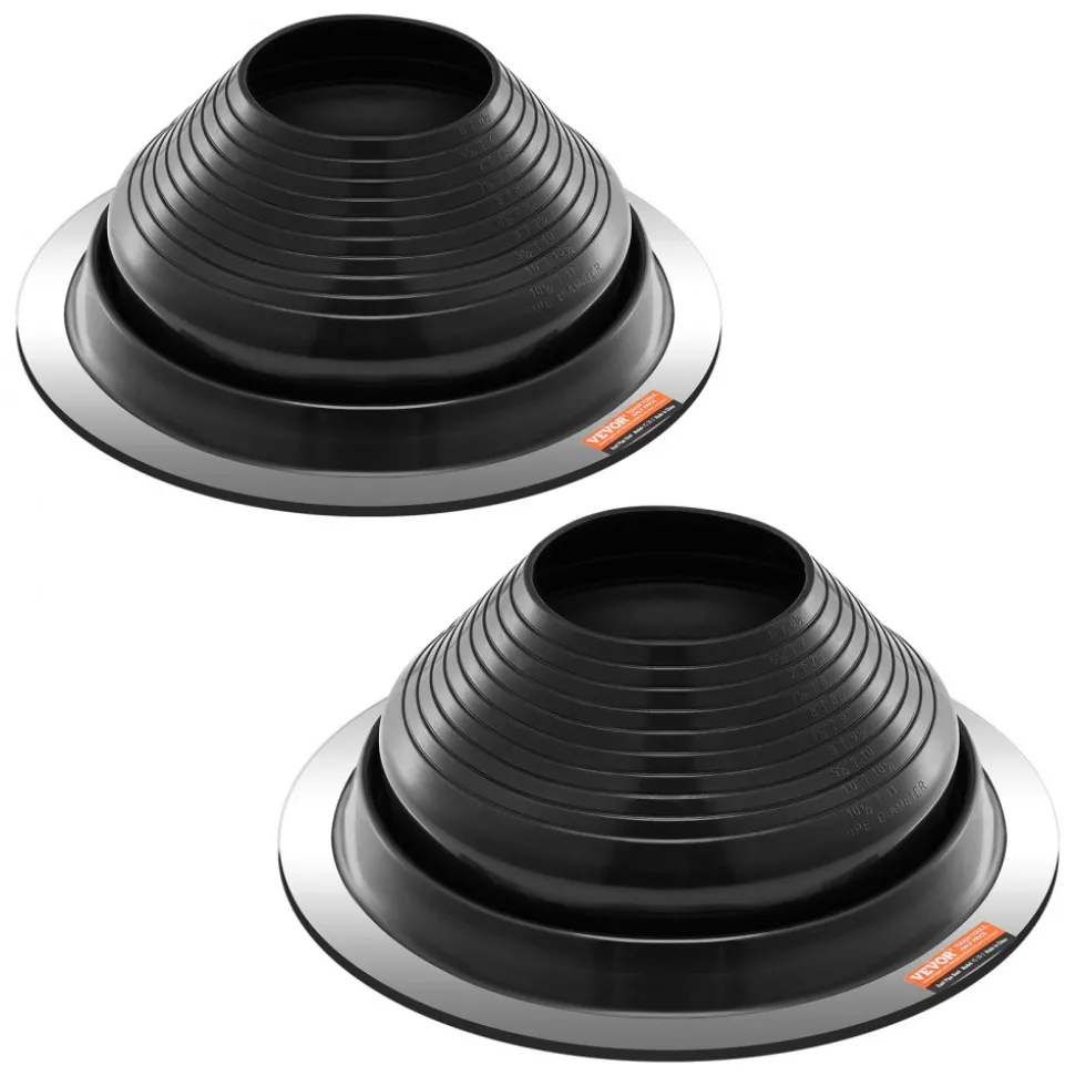VEVOR 2 Pcs Roof Pipe Flashing Boots, Fit Pipe OD 6" to 11", Flexible EDPM Roofing Jack Pipe Flashing, High Temp -67℉ to 212℉, Endurable Round Metal Base, for Chimney, Wood Stove & Outdoor Vent Pipes