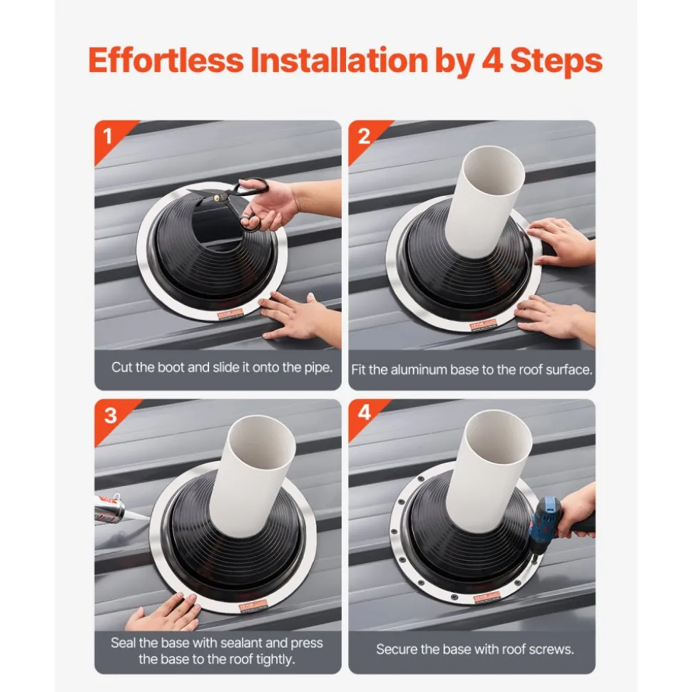 VEVOR 2 Pcs Roof Pipe Flashing Boots, Fit Pipe OD 6" to 11", Flexible EDPM Roofing Jack Pipe Flashing, High Temp -67℉ to 212℉, Endurable Round Metal Base, for Chimney, Wood Stove & Outdoor Vent Pipes