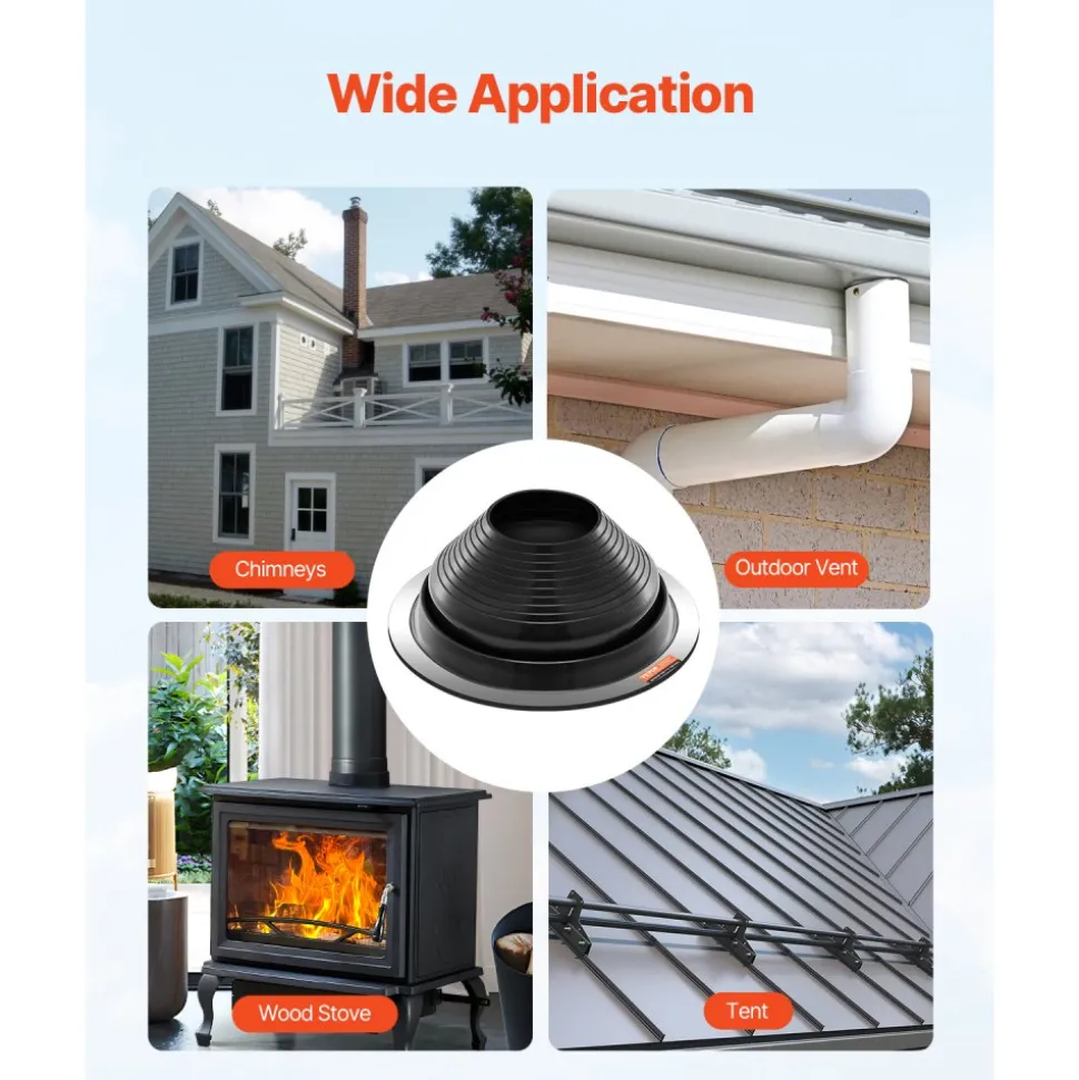 VEVOR 2 Pcs Roof Pipe Flashing Boots, Fit Pipe OD 6" to 11", Flexible EDPM Roofing Jack Pipe Flashing, High Temp -67℉ to 212℉, Endurable Round Metal Base, for Chimney, Wood Stove & Outdoor Vent Pipes