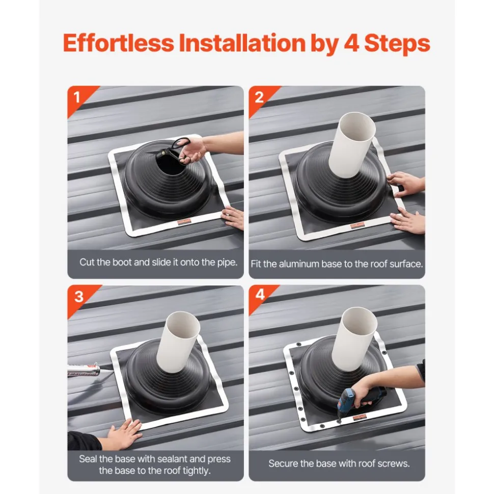 VEVOR 2 Pcs Roof Pipe Flashing Boots, Fit Pipe OD 6-3/4" to 14", Flexible EDPM Roofing Jack Pipe Flashing, High Temp -67℉ to 212℉, Endurable Metal Base, for Chimney, Wood Stove & Outdoor Vent Pipes