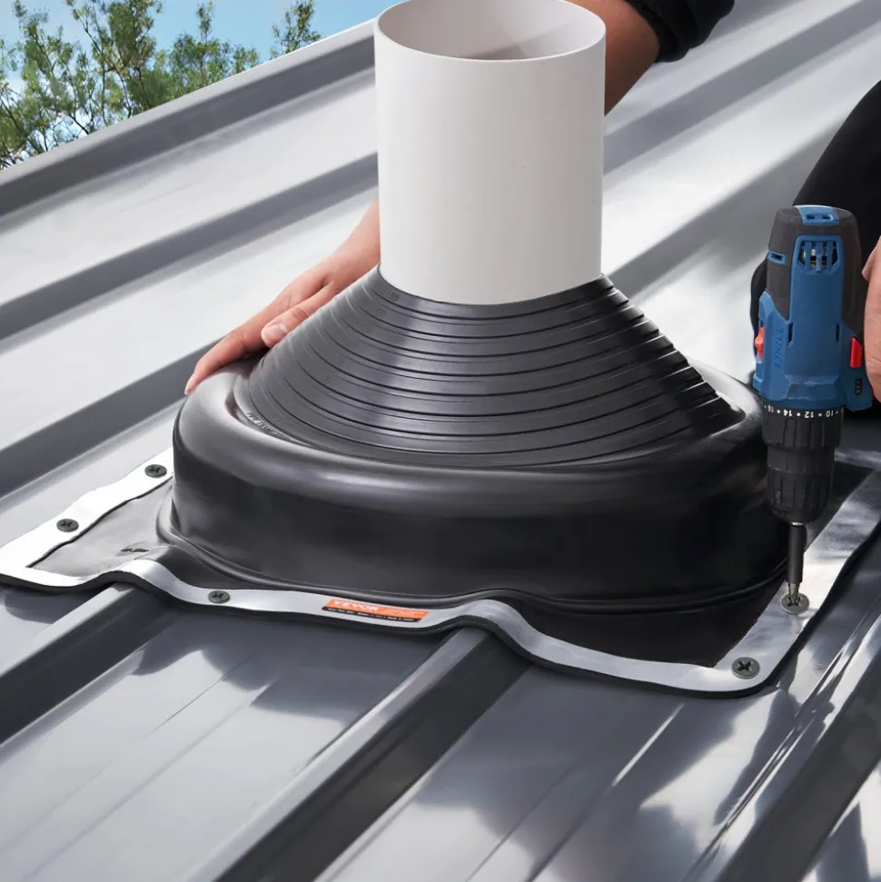 VEVOR 2 Pcs Roof Pipe Flashing Boots, Fit Pipe OD 6-3/4" to 14", Flexible EDPM Roofing Jack Pipe Flashing, High Temp -67℉ to 212℉, Endurable Metal Base, for Chimney, Wood Stove & Outdoor Vent Pipes
