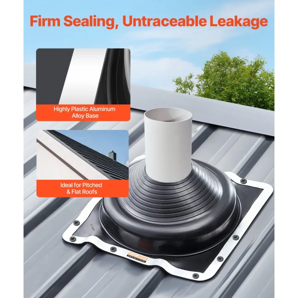 VEVOR 2 Pcs Roof Pipe Flashing Boots, Fit Pipe OD 6-3/4" to 14", Flexible EDPM Roofing Jack Pipe Flashing, High Temp -67℉ to 212℉, Endurable Metal Base, for Chimney, Wood Stove & Outdoor Vent Pipes