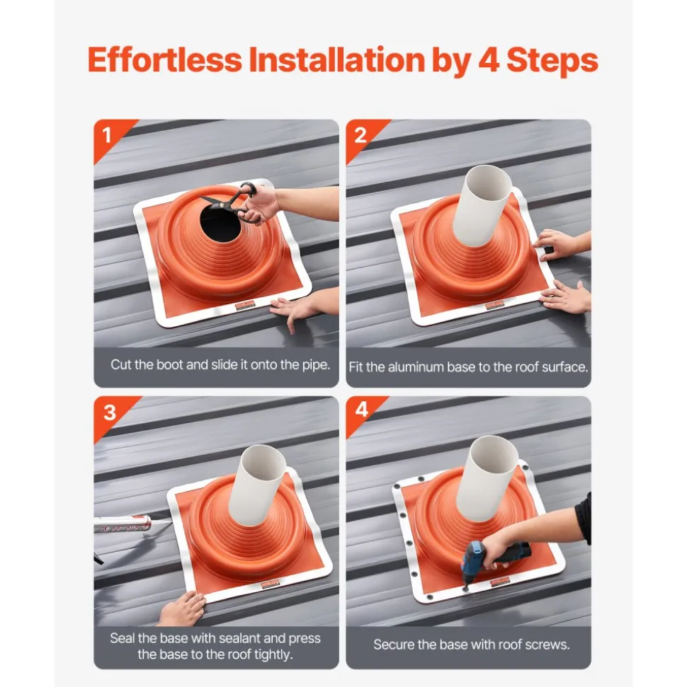 VEVOR 2Pcs Roof Pipe Flashing Boots, Fit Pipe OD 6-3/4" to 14", Flexible Silicone Roofing Jack Pipe Flashing, High Temp -101℉ to 437℉, Square Metal Base, for Chimney, Wood Stove & Outdoor Vent Pipes