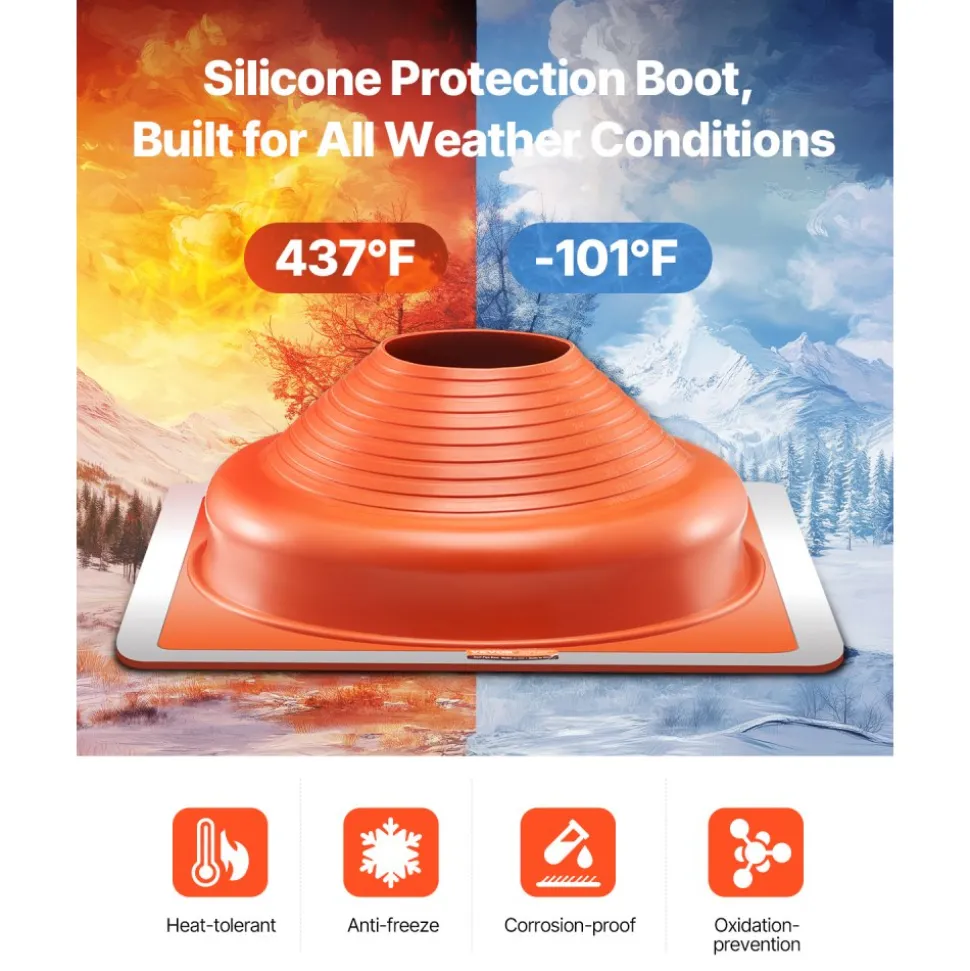 VEVOR 2Pcs Roof Pipe Flashing Boots, Fit Pipe OD 6-3/4" to 14", Flexible Silicone Roofing Jack Pipe Flashing, High Temp -101℉ to 437℉, Square Metal Base, for Chimney, Wood Stove & Outdoor Vent Pipes