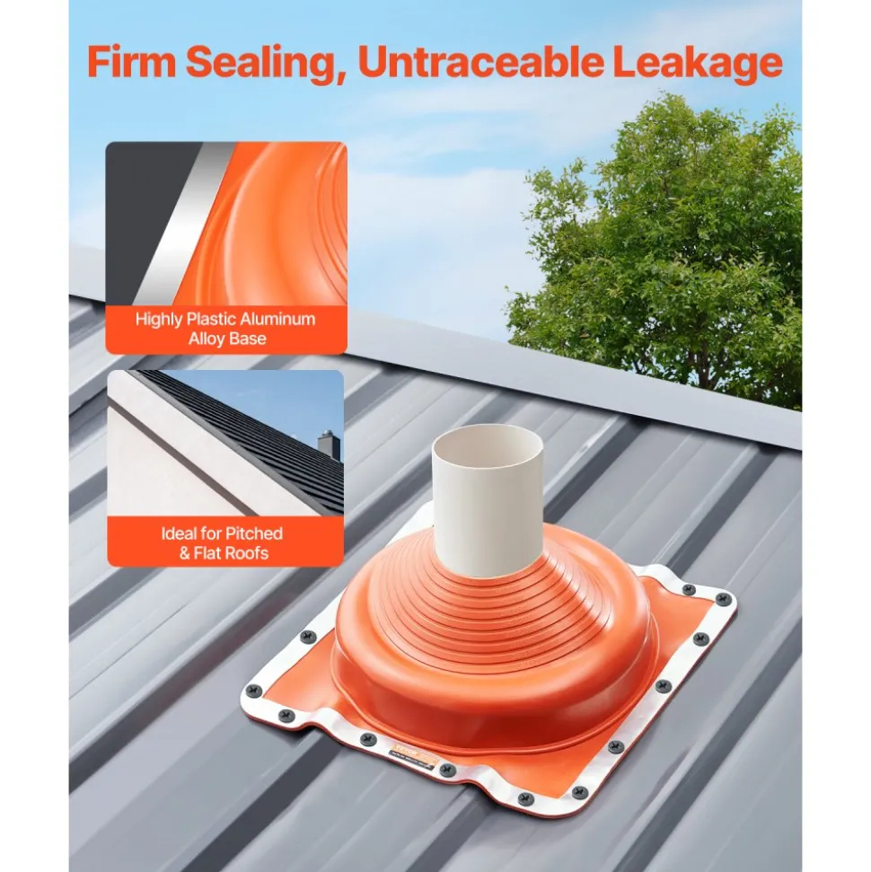 VEVOR 2Pcs Roof Pipe Flashing Boots, Fit Pipe OD 6-3/4" to 14", Flexible Silicone Roofing Jack Pipe Flashing, High Temp -101℉ to 437℉, Square Metal Base, for Chimney, Wood Stove & Outdoor Vent Pipes