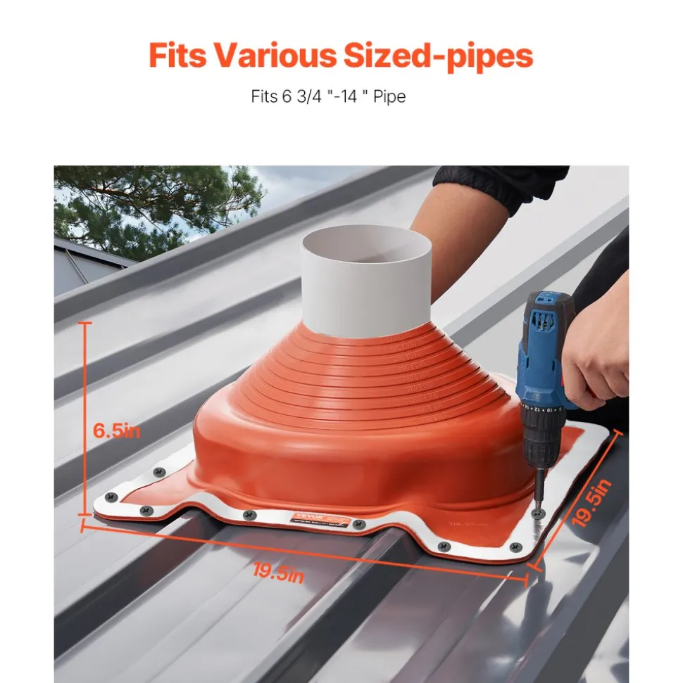 VEVOR 2Pcs Roof Pipe Flashing Boots, Fit Pipe OD 6-3/4" to 14", Flexible Silicone Roofing Jack Pipe Flashing, High Temp -101℉ to 437℉, Square Metal Base, for Chimney, Wood Stove & Outdoor Vent Pipes