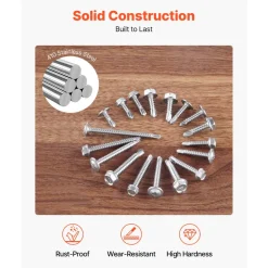 VEVOR 420 PCS Self Drilling Screws, Stainless Steel #8 #10 Sheet Metal Screw Assortment Kit for Metal and Wood, Phillips Truss Head & Hex Head Self Tapping Screws, Length 1/2 Inch to 2 Inch, Silver