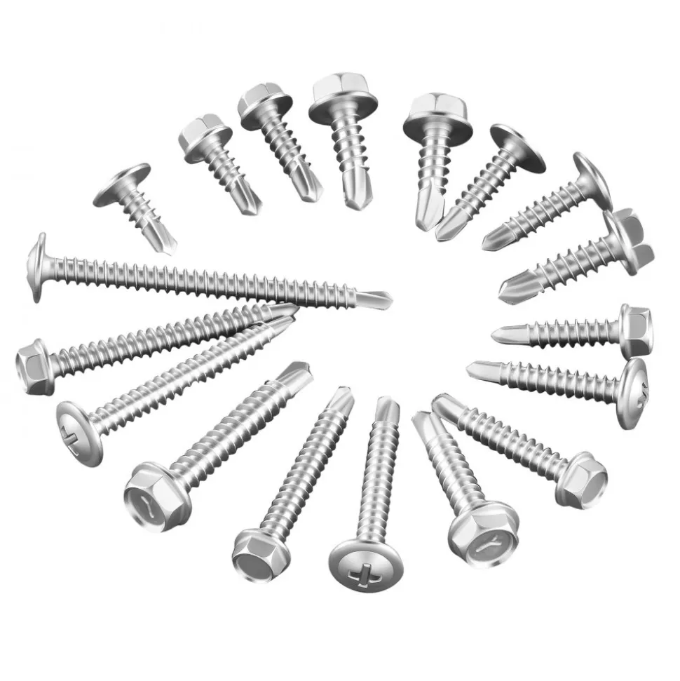VEVOR 420 PCS Self Drilling Screws, Stainless Steel #8 #10 Sheet Metal Screw Assortment Kit for Metal and Wood, Phillips Truss Head & Hex Head Self Tapping Screws, Length 1/2 Inch to 2 Inch, Silver