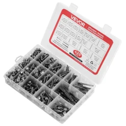 VEVOR 420 PCS Self Drilling Screws, Stainless Steel #8 #10 Sheet Metal Screw Assortment Kit for Metal and Wood, Phillips Truss Head & Hex Head Self Tapping Screws, Length 1/2 Inch to 2 Inch, Silver
