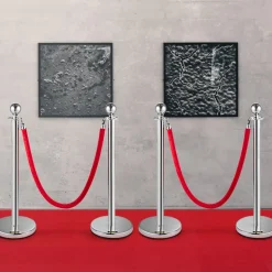 VEVOR 4PCS Stainless Steel Stanchion Posts Queue, Red Velvet Ropes Silver Post, 5FT Rope Barriers Queue Line Crowd Control Barriers for Party Supplies