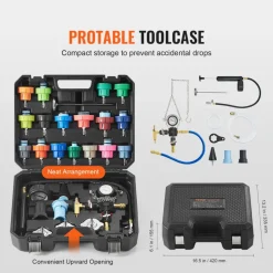 VEVOR 28 pcs Universal Radiator Pressure Tester Kit, Coolant Pressure Tester Kit with Manual Pump and Color-coded Test Caps, Coolant Vacuum Refill kit for Cars Motorcycles Trucks Cooling System