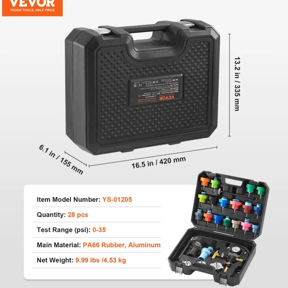 VEVOR 28 pcs Universal Radiator Pressure Tester Kit, Coolant Pressure Tester Kit with Manual Pump and Color-coded Test Caps, Coolant Vacuum Refill kit for Cars Motorcycles Trucks Cooling System