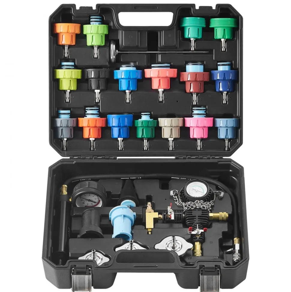 VEVOR 28 pcs Universal Radiator Pressure Tester Kit, Coolant Pressure Tester Kit with Manual Pump and Color-coded Test Caps, Coolant Vacuum Refill kit for Cars Motorcycles Trucks Cooling System