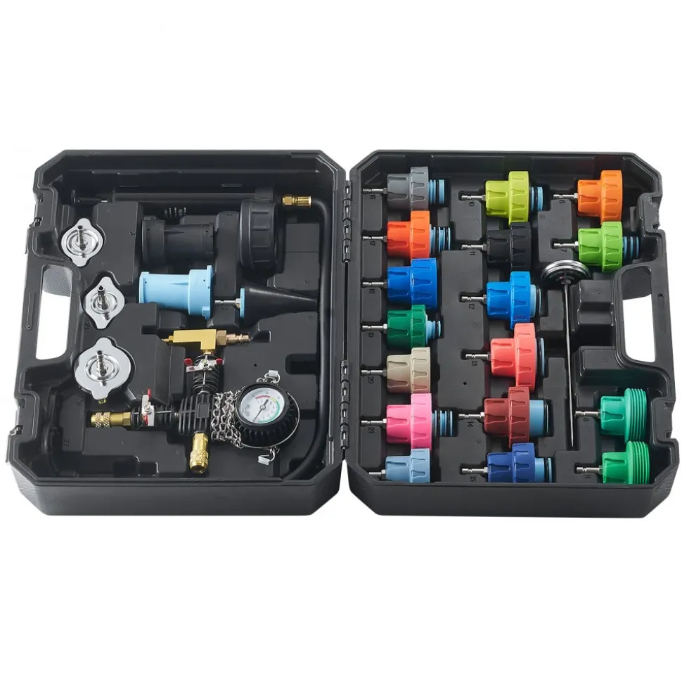 VEVOR 28 pcs Universal Radiator Pressure Tester Kit, Coolant Pressure Tester Kit with Manual Pump and Color-coded Test Caps, Coolant Vacuum Refill kit for Cars Motorcycles Trucks Cooling System