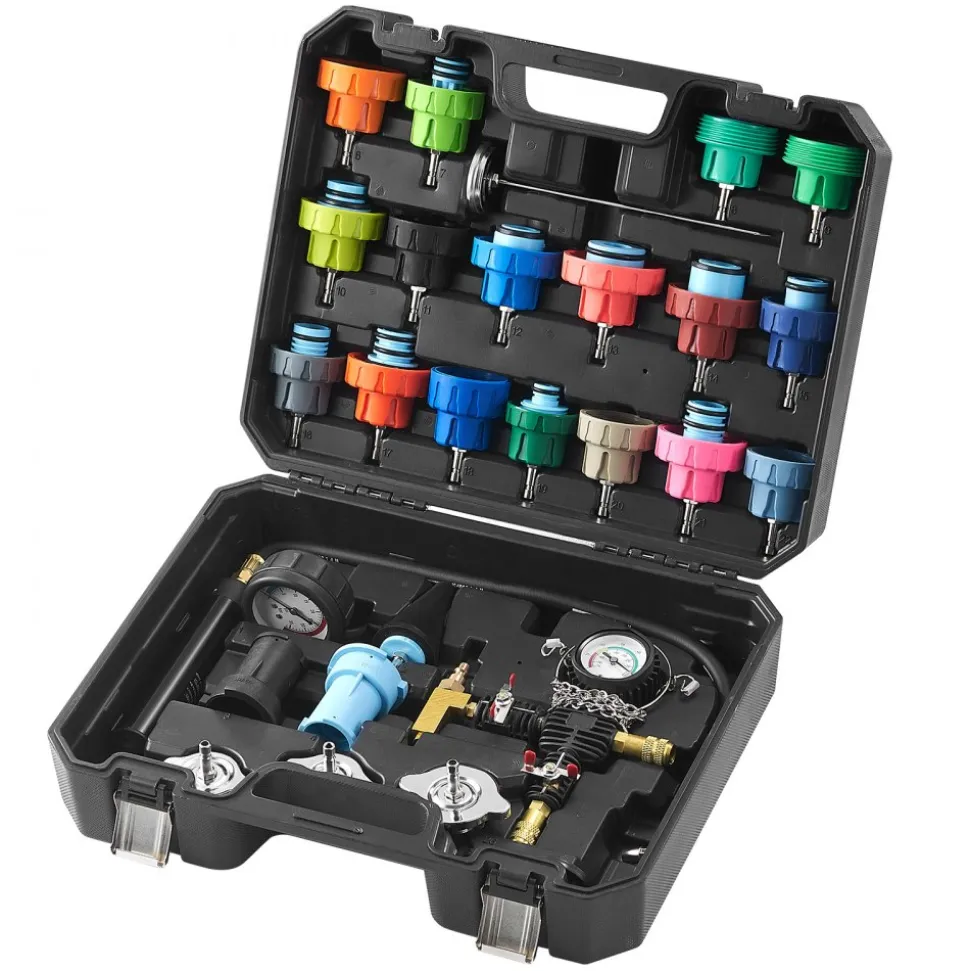 VEVOR 28 pcs Universal Radiator Pressure Tester Kit, Coolant Pressure Tester Kit with Manual Pump and Color-coded Test Caps, Coolant Vacuum Refill kit for Cars Motorcycles Trucks Cooling System