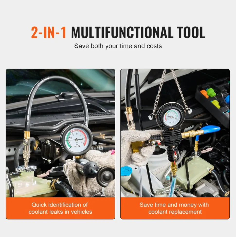 VEVOR 28 pcs Universal Radiator Pressure Tester Kit, Coolant Pressure Tester Kit with Manual Pump and Color-coded Test Caps, Coolant Vacuum Refill kit for Cars Motorcycles Trucks Cooling System