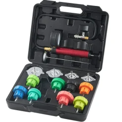 VEVOR 14 pcs Universal Radiator Pressure Tester Kit, Coolant Pressure Tester Kit with Manual Pump and Color-coded Steel Test Cap Adapters, with Toolbox, For Cars Motorcycles Trucks Cooling System