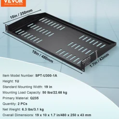 VEVOR 2PCS 1U Server Rack Shelf, 10