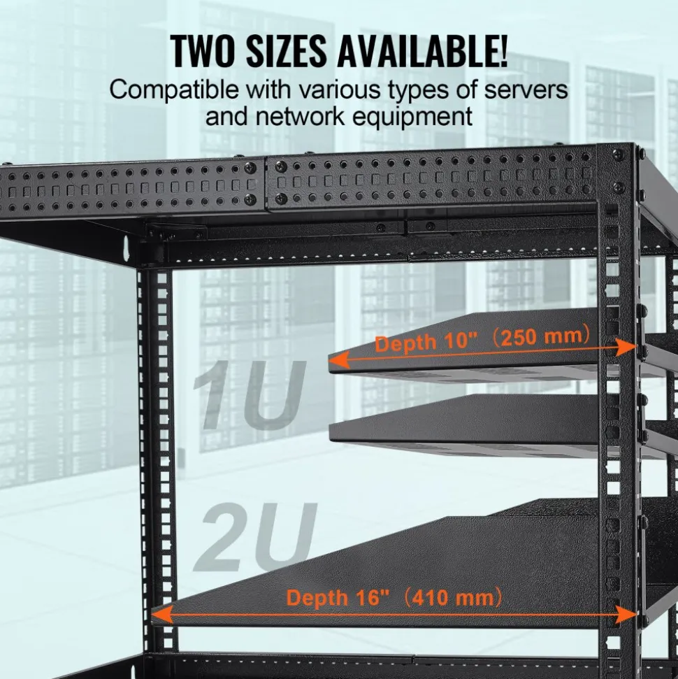 VEVOR 2PCS 1U Server Rack Shelf, 10"/254 mm Depth, 50 lbs Max Load Capacity Vented Cantilever or Wall Mount Rack Mount Shelf with Tray, Good Air Circulation for 19" Network Cabinet or Equipment Rack