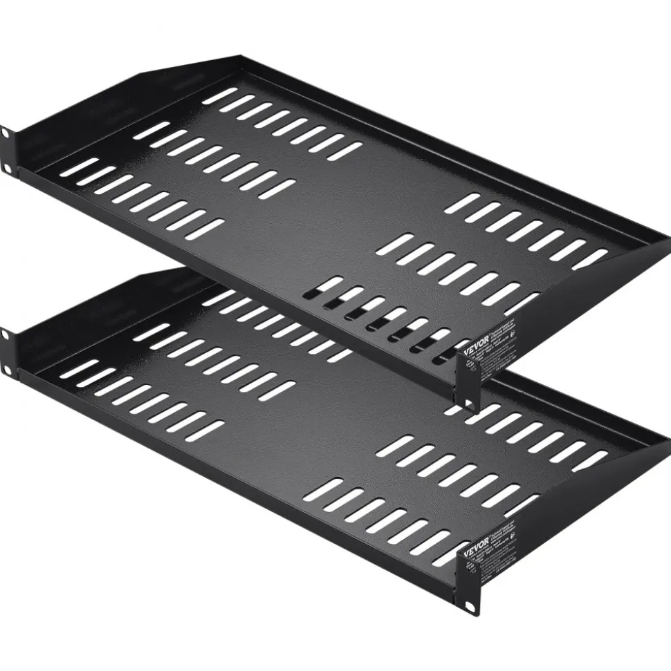 VEVOR 2PCS 1U Server Rack Shelf, 10"/254 mm Depth, 50 lbs Max Load Capacity Vented Cantilever or Wall Mount Rack Mount Shelf with Tray, Good Air Circulation for 19" Network Cabinet or Equipment Rack