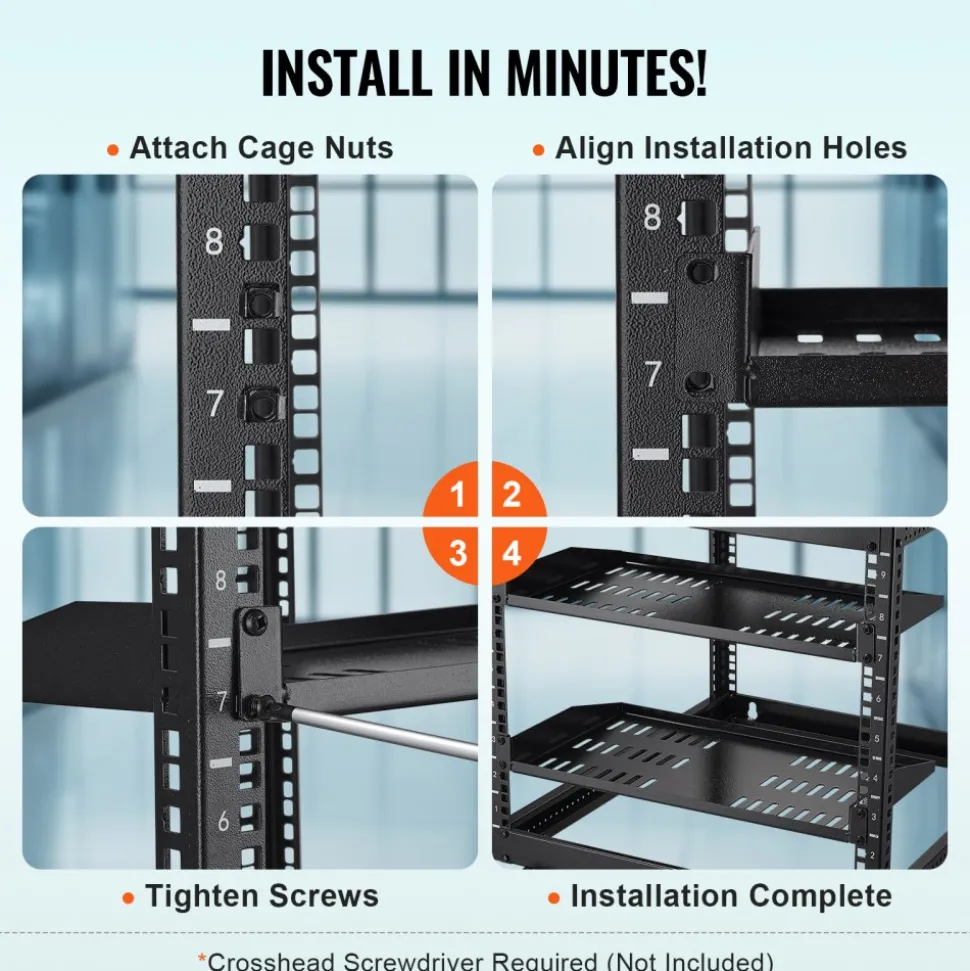 VEVOR 2PCS 1U Server Rack Shelf, 10"/254 mm Depth, 50 lbs Max Load Capacity Vented Cantilever or Wall Mount Rack Mount Shelf with Tray, Good Air Circulation for 19" Network Cabinet or Equipment Rack