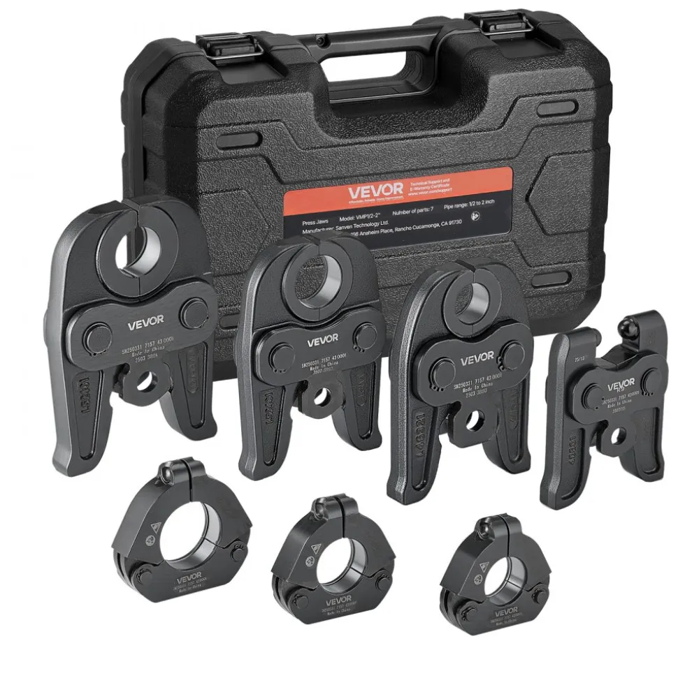 VEVOR 7PCS VMP Pressing Kit 1/2" to 2" - 3PCS Press Jaws, 3PCS Press Rings, 1PCS Actuator - Compatible with Megapress Carbon Steel Pipes, Work with 32KN Standard Press Tools - with Case
