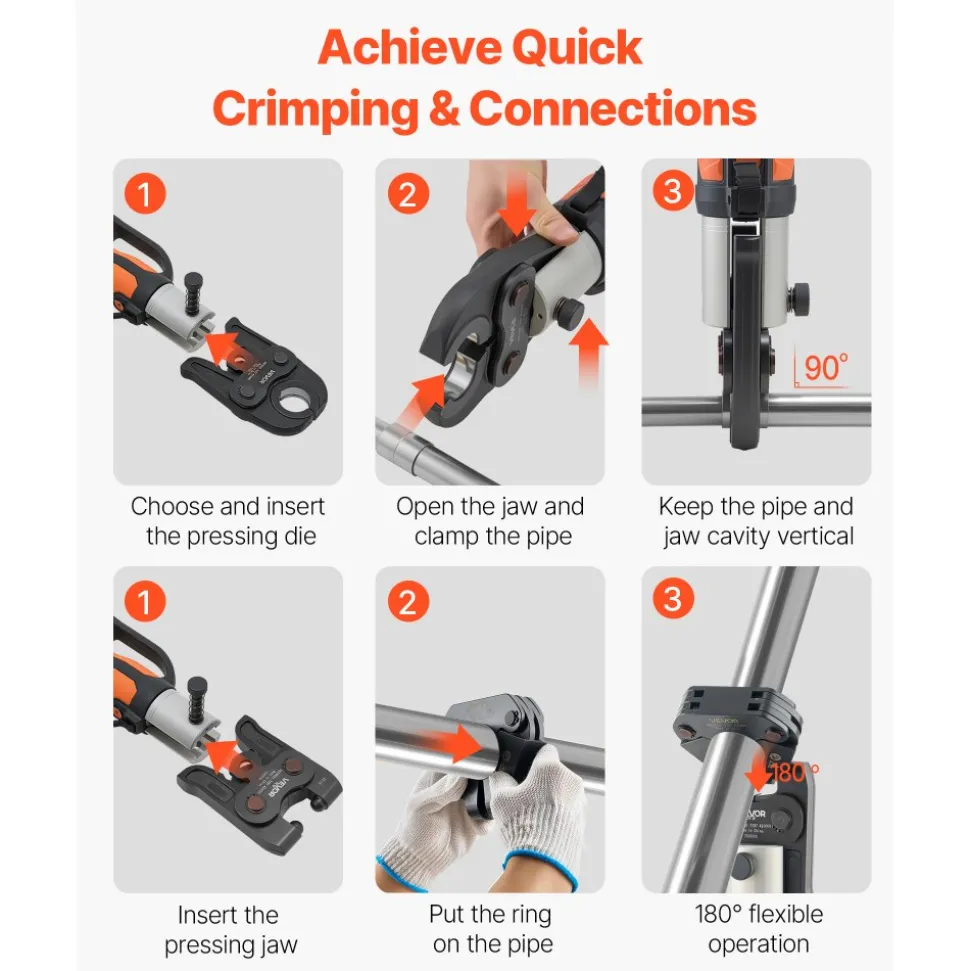VEVOR 7PCS VMP Pressing Kit 1/2" to 2" - 3PCS Press Jaws, 3PCS Press Rings, 1PCS Actuator - Compatible with Megapress Carbon Steel Pipes, Work with 32KN Standard Press Tools - with Case