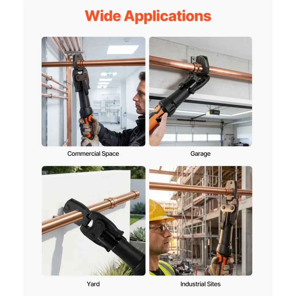 VEVOR 5PCS VUS Pressing Kit, 4PCS Press Rings (1/2", 3/4", 1", 1-1/4") & R8 Actuator - Compatible with ProPress Copper Pipes, Work with 32KN Standard Press Tools for 180° Operation