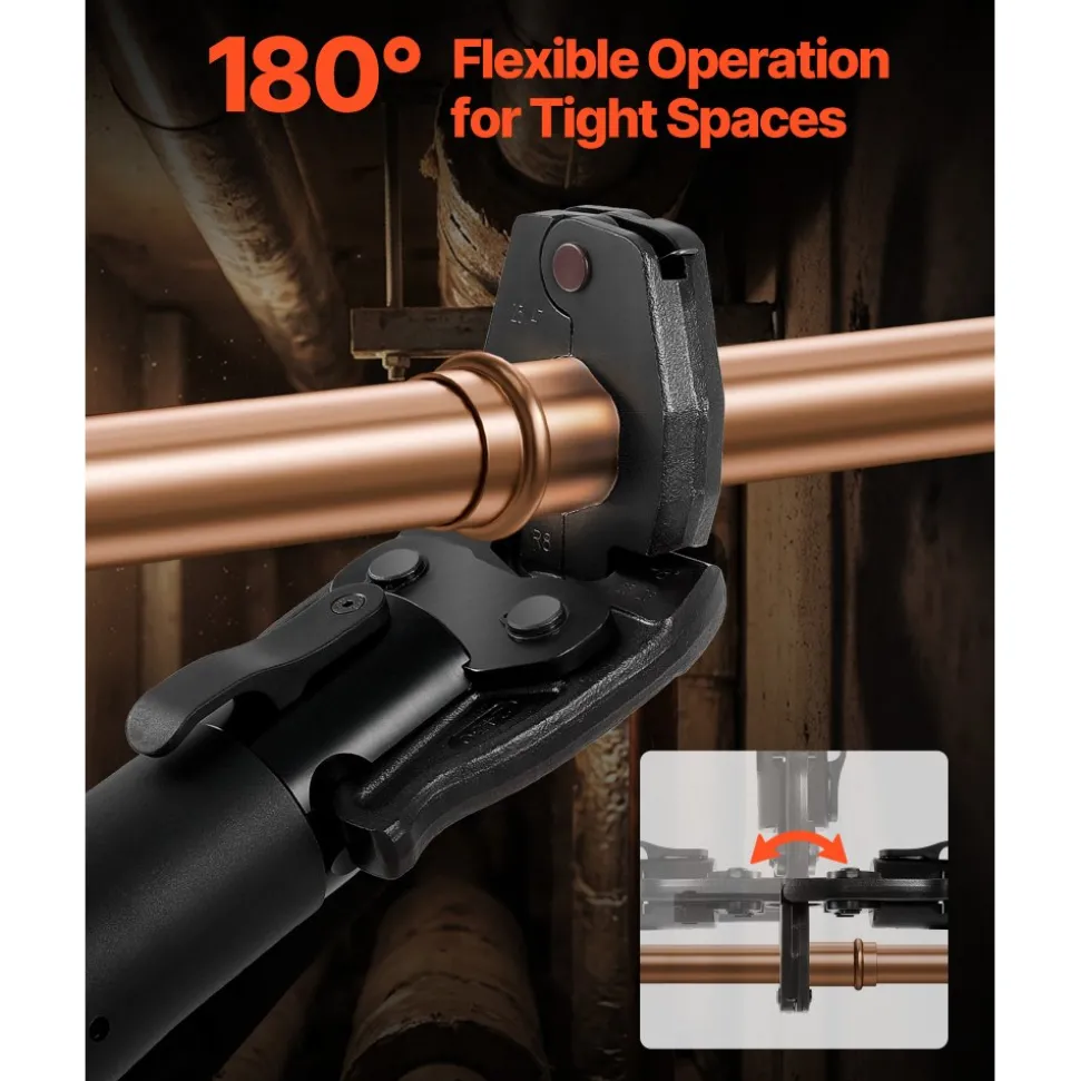 VEVOR 5PCS VUS Pressing Kit, 4PCS Press Rings (1/2", 3/4", 1", 1-1/4") & R8 Actuator - Compatible with ProPress Copper Pipes, Work with 32KN Standard Press Tools for 180° Operation